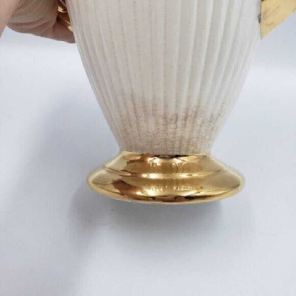 Vintage Royal Winton Grimwades Ceramic White Golden Trim Ribbed Coffee Pot - Picture 12 of 14